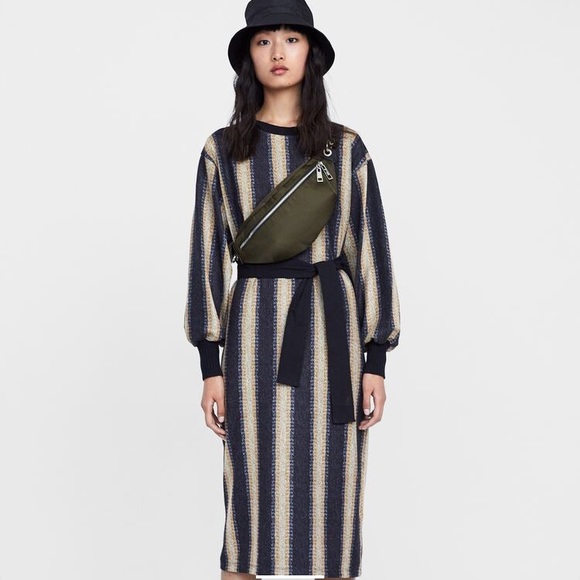 Zara Dresses & Skirts - NWT- Zara Striped Tie Waist Midi Dress